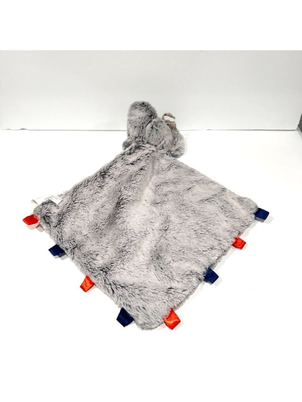 Pottery Barn Kids Grey Elephant Blue & Orange Tags Lovey Security Blanket - Picture 7 of 7